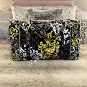 VERA BRADLEY Baroque Large Duffle Bag Zipper Yellow Black Y2K Quilted Gray